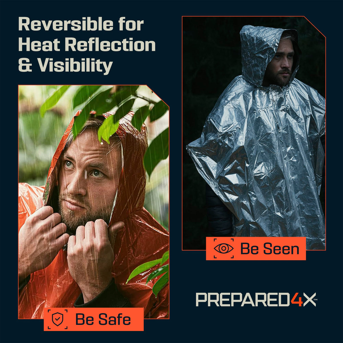 PREPARED4X Hooded Emergency Mylar Poncho