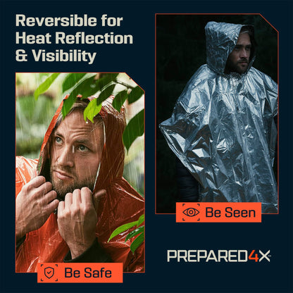 PREPARED4X Hooded Emergency Mylar Poncho