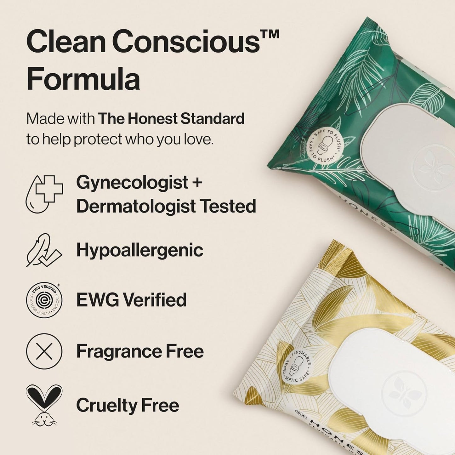 The Honest Company Hypoallergenic Flushable Wipes for Sensitive Skin, Gilded Wings, 42 Count