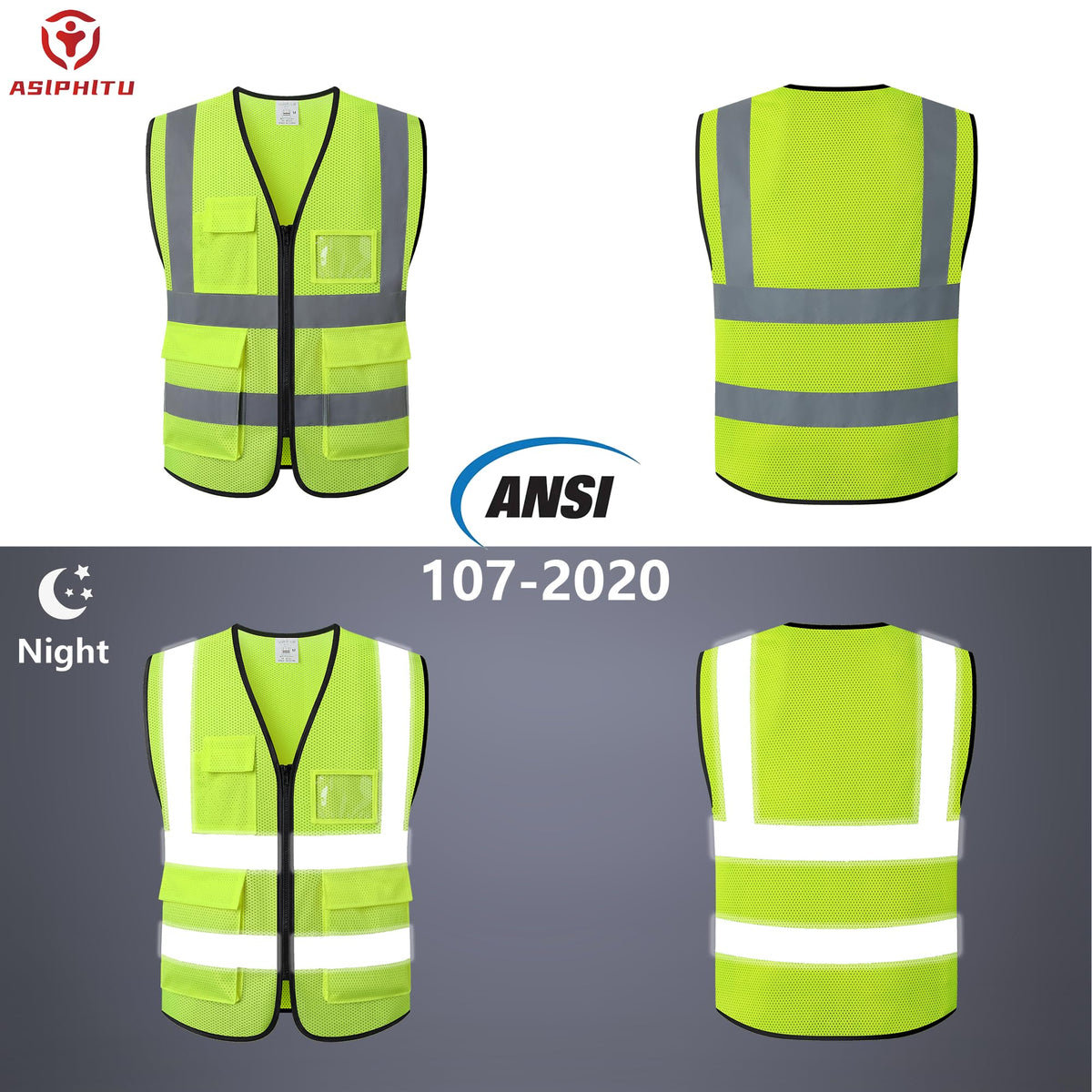 Reflective Safety Vest for Men Women Construction Vest ANSI Standard AP1
