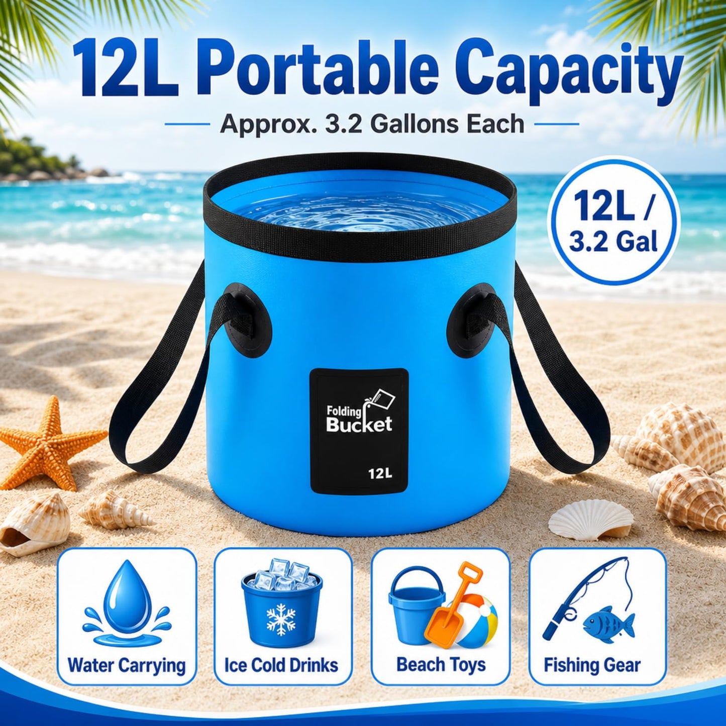 3 Gallon 4 Pack Collapsible Bucket, Foldable Water Bucket with Handles, Portable Camping Buckets for Fishing, Hiking, Cleaning, Outdoor & Travel Use (Multicolor)