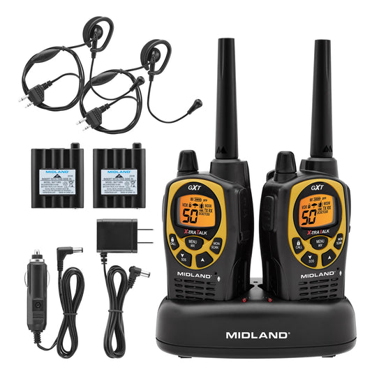 Midland GXT1000X3VP4 GMRS Two-Way Radio (50-Channel, Long Range, 142 Privacy Codes, SOS, NOAA, Rechargeable Nickle Battery, Black/Silver, 3-Pack)
