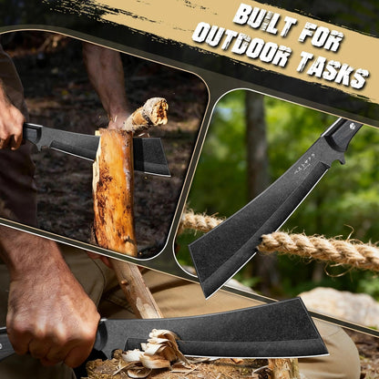Freelander Japanese Machete for Cutting Trees Heavy Duty, Full Tang Black Survival Machete Knife with Wooden Sheath for Yard Work, Gardening, Camping and Bushcraft, Gifts for Men