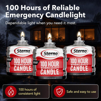Sterno 100-Hour Emergency Candles, Power Outage Essential Supplies, 6-Pack