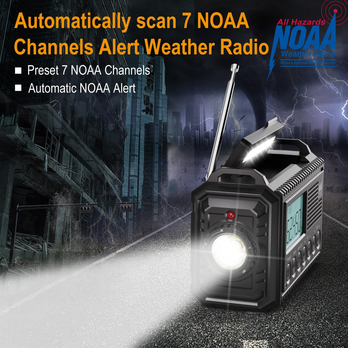 Raynic Emergency Radio, 5000mAh, Solar Hand-Crank AM/FM/SW/NOAA, Charger & Flashlight