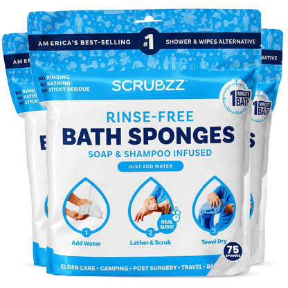Scrubzz No-Rinse Bathing Wipes, 25 per Pack