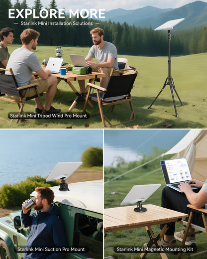 Starlink Mini Tripod Mount Kits, WindPro Wind-Resistant Design, Adjustable Height and Angle Tripod Mounting Kit with Starlink Mini Satellite for Camping and RV Travel