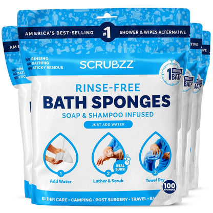 Scrubzz No-Rinse Bathing Wipes, 25 per Pack