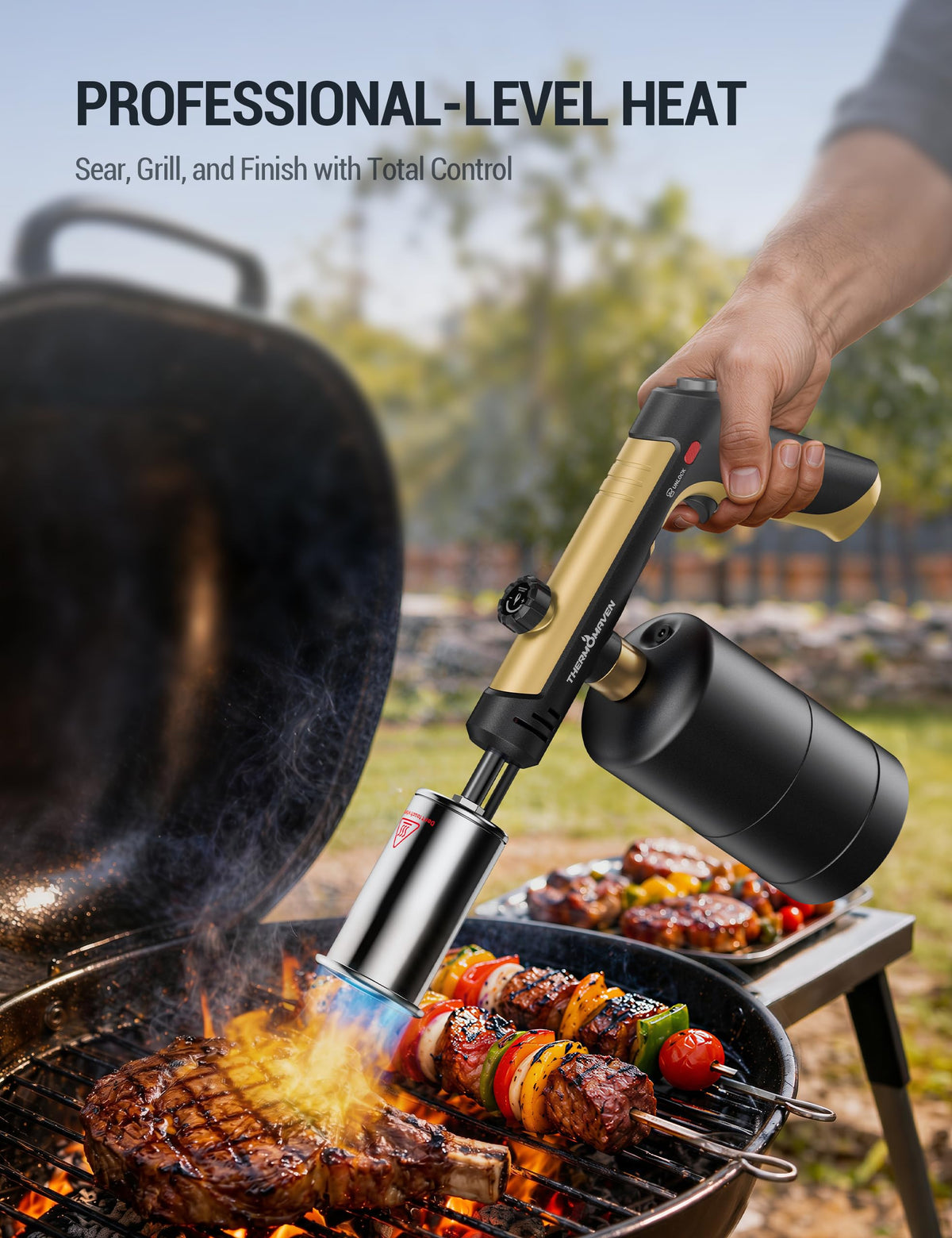 ThermoMaven Propane Torch Gun, One-Touch Max Fire Flame Thrower, Silver