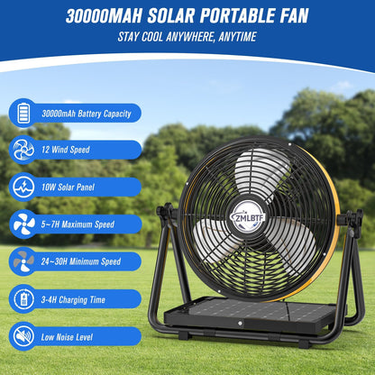 16" Solar Powered Fan with 20W Detachable Solar Panel, Black