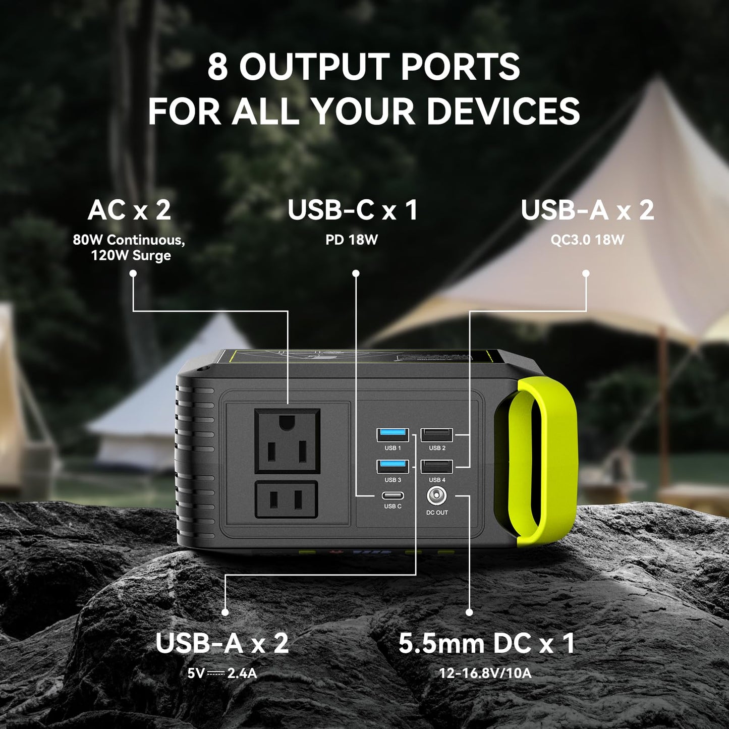 MARBERO Portable Power Station 88Wh Camping Lithium Battery Solar Generator Fast Charging with AC Outlet 120W Peak Power Bank(Solar Panel Optional) for Home Backup Outdoor Emergency RV Van Hunting