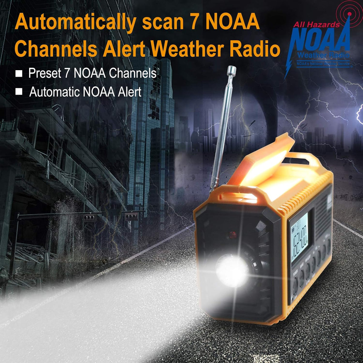 Raynic Emergency Radio, 5000mAh, Solar Hand-Crank AM/FM/SW/NOAA, Charger & Flashlight