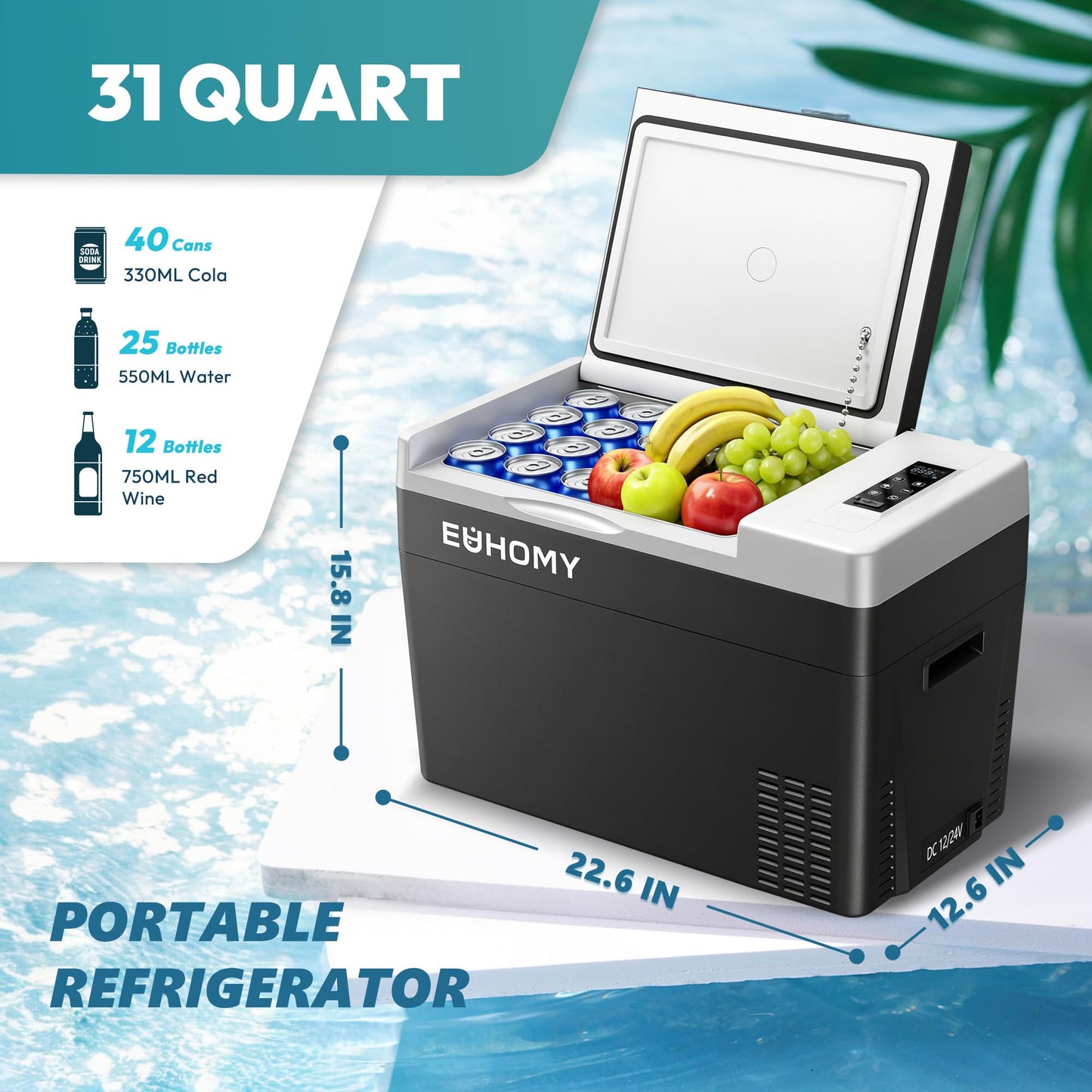EUHOMY 12 Volt Refrigerator, 19QT(18L) Compressor Electric Cooler APP Control, Car Fridge -4℉~68℉, Portable Refrigerator 12/24V DC 100-240V AC, Portable Freezer for Camping, Travel, Boat