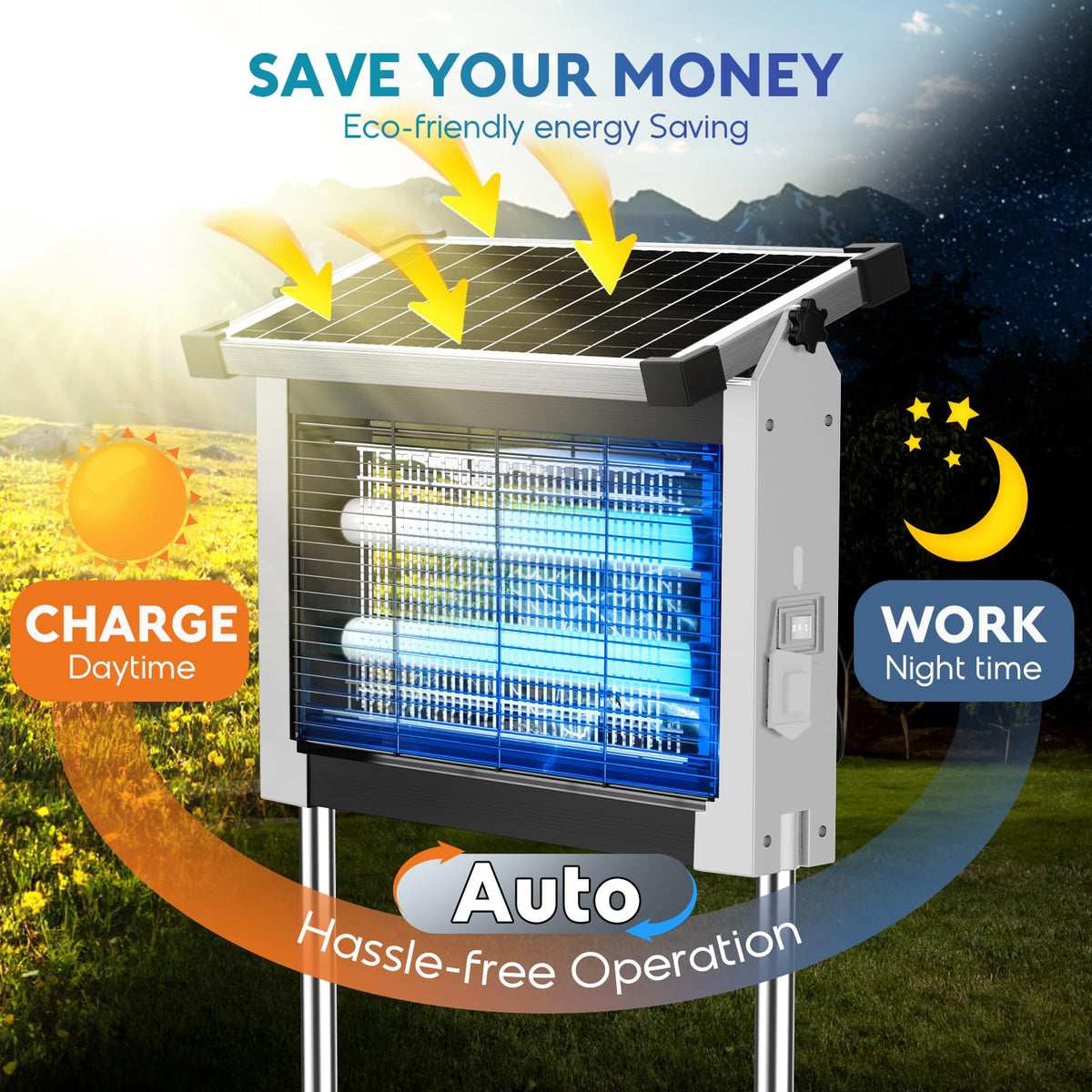 Solar Bug Zapper 4500V, Waterproof Mosquito Zapper Fly Traps Outdoor Patio