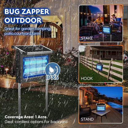 Solar Bug Zapper 4500V, Waterproof Mosquito Zapper Fly Traps Outdoor Patio