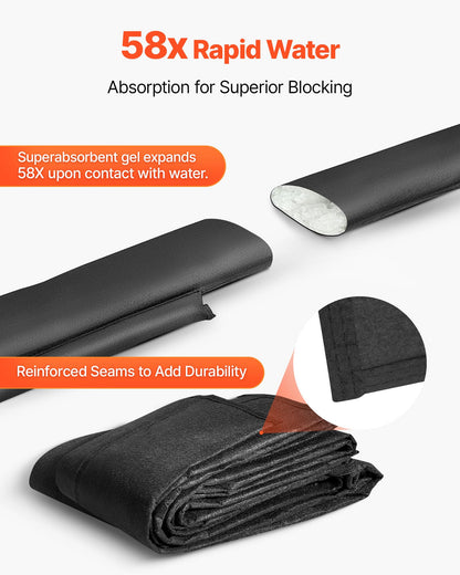 VEVOR Flood Barrier, 10-Pack, 5 × 0.7 ft Water-Activated Sandless Bags with Bucket