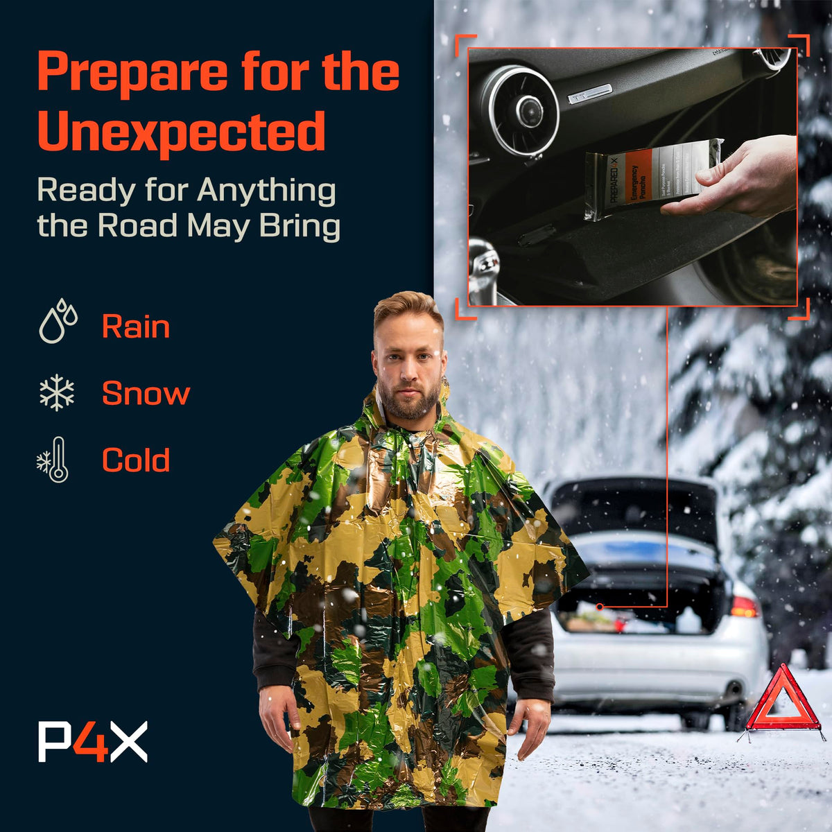 PREPARED4X Hooded Emergency Mylar Poncho