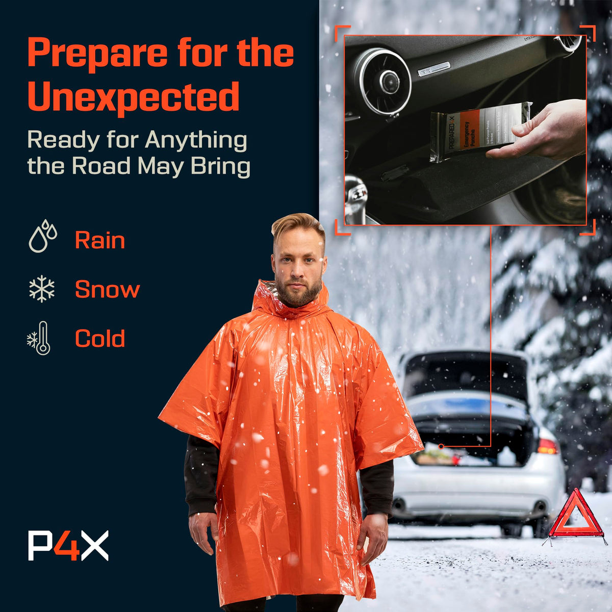 PREPARED4X Hooded Emergency Mylar Poncho