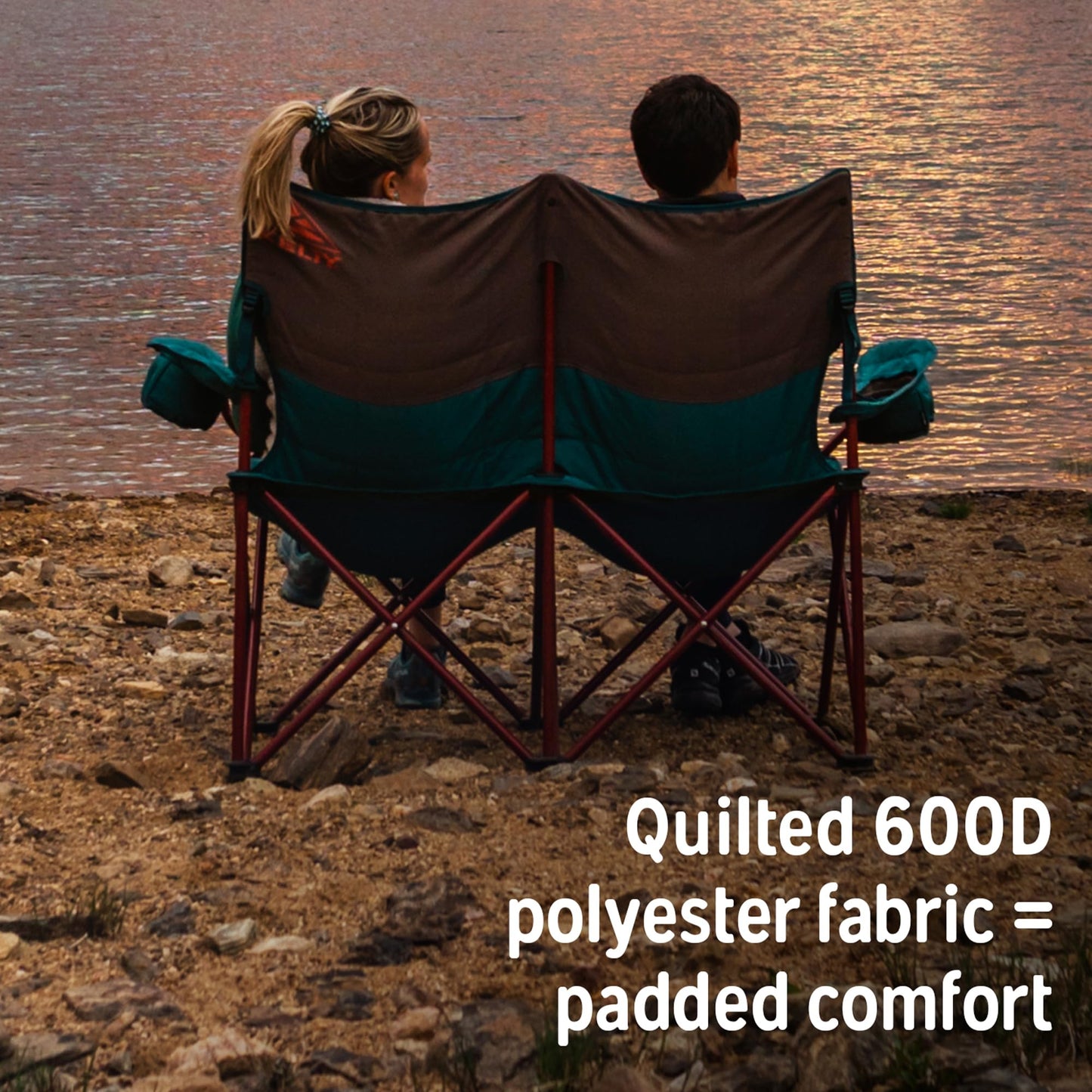 Kelty Low Loveseat Oversized 2-Person Heavy Duty Folding Camp Chair, Double Seat for Soccer Games, Tailgating, Beach Days (Low Height/Dark Shadow)