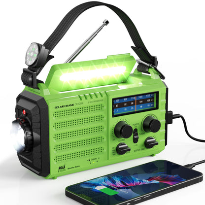 Raynic Emergency Radio, 5000mAh, Solar Hand-Crank AM/FM/SW/NOAA, Charger & Flashlight
