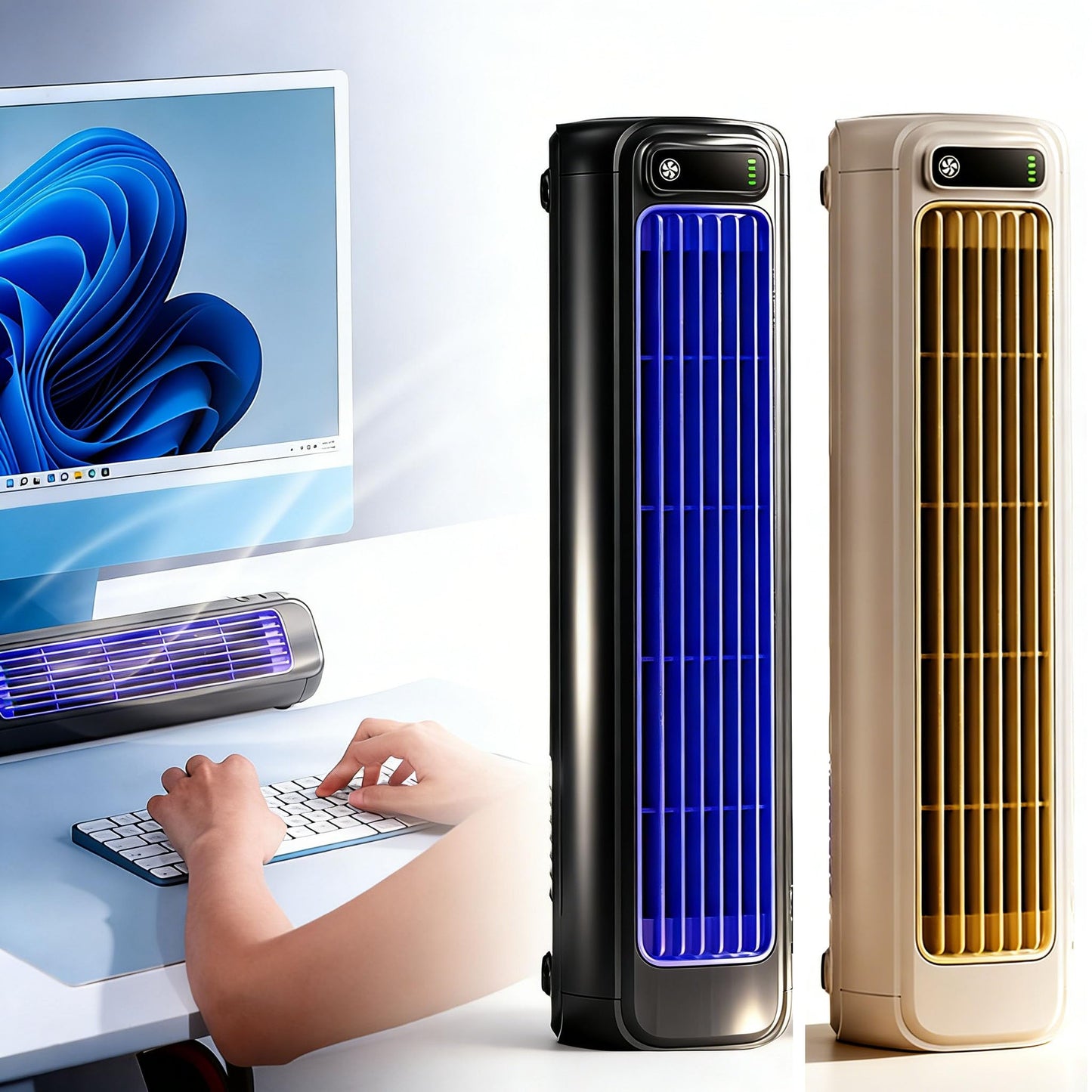 2026 New Summer Cooling Ace Portable Air conditioner, Upgrade Cooling Fan with 3 Speeds & LED Touch Screen, USB Charging Tower Fan for Bedroom Office Home (Grey)