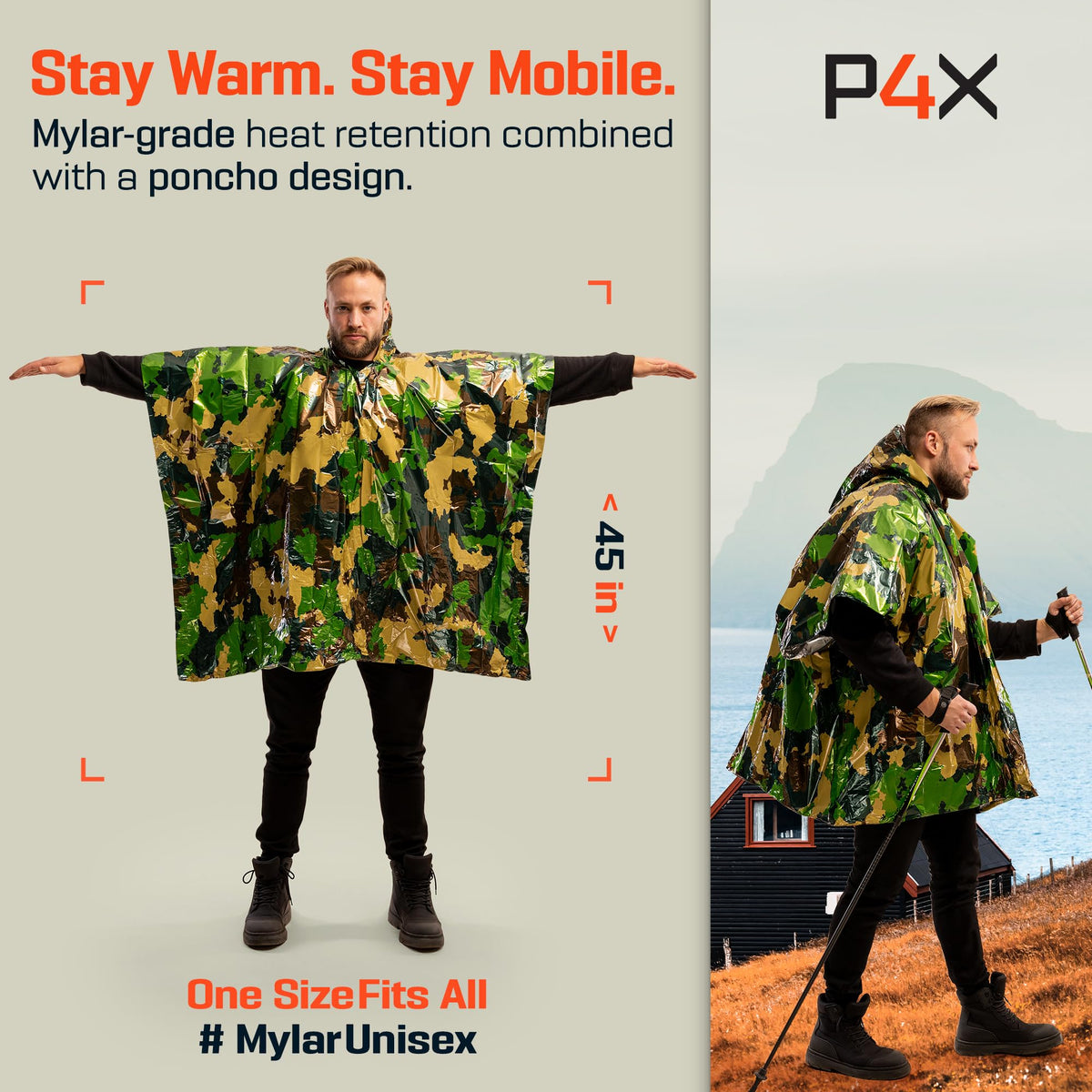 PREPARED4X Hooded Emergency Mylar Poncho