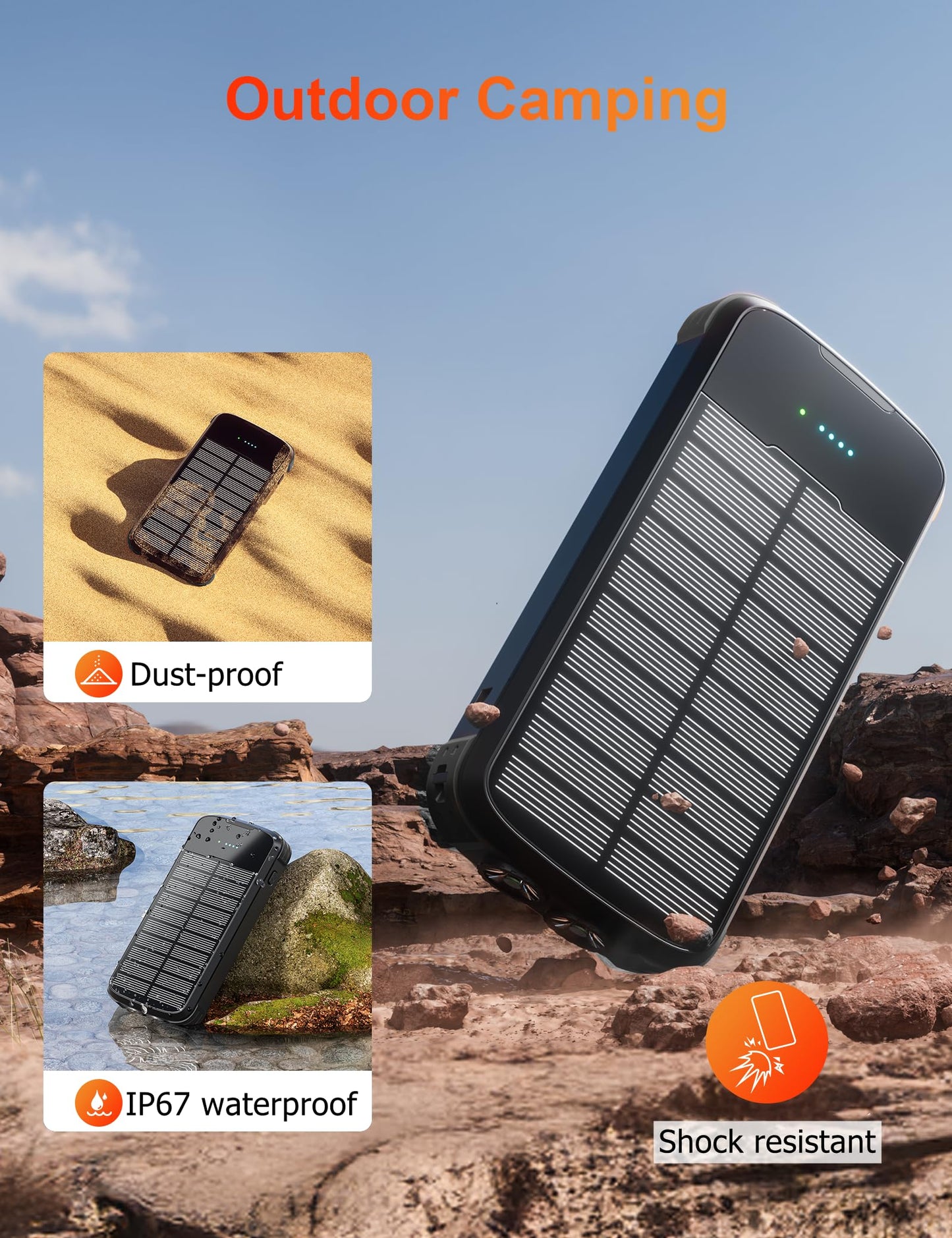 MINRISE Solar Power Bank 40000mAh, Portable Charger PD 20W Fast Charging Solar Charger Power Bank Built in 4 Cables and USB-C in/Output, Camping Essentials External Battery Pack with Flashlights