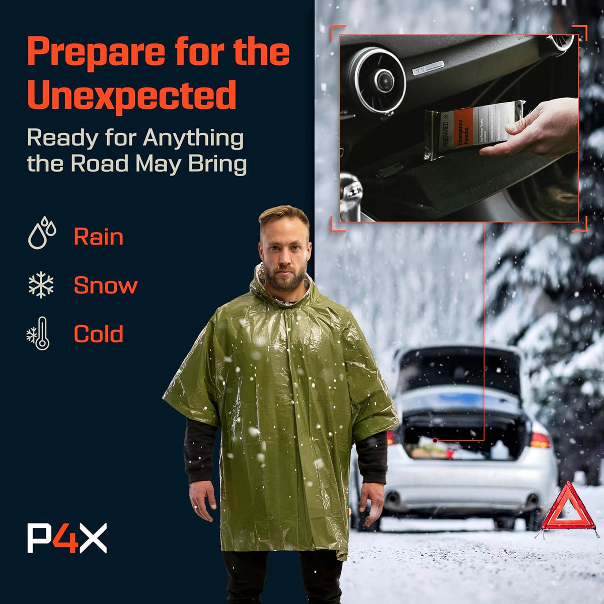 PREPARED4X Hooded Emergency Mylar Poncho