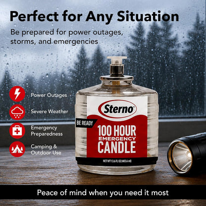 Sterno 100-Hour Emergency Candles, Power Outage Essential Supplies, 6-Pack