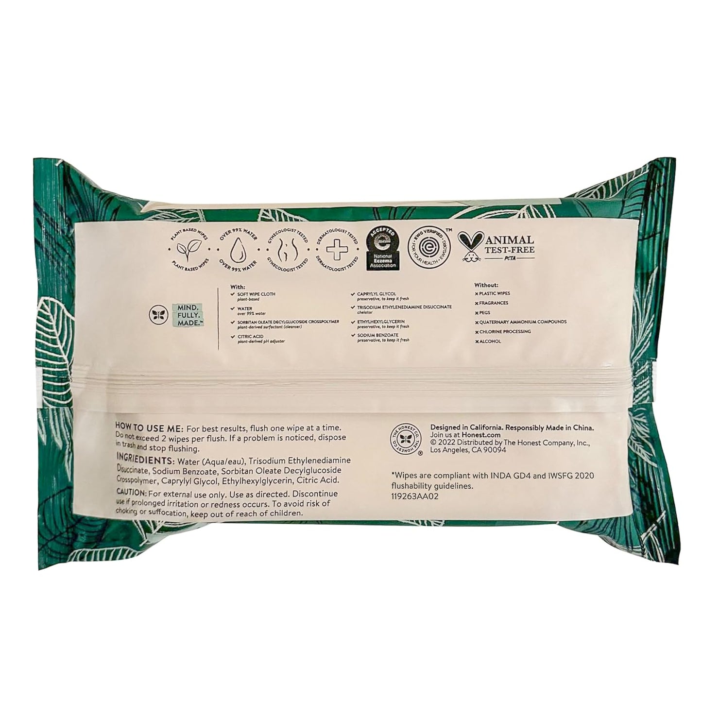 The Honest Company Hypoallergenic Flushable Wipes for Sensitive Skin, Gilded Wings, 42 Count