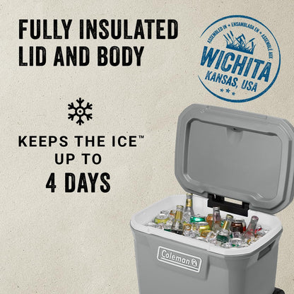 Coleman Classic Series Insulated Portable Rolling Cooler with Wheels, Leak-Resistant Outdoor Hard Cooler Keeps Ice up to 5 Days, 100-Quart
