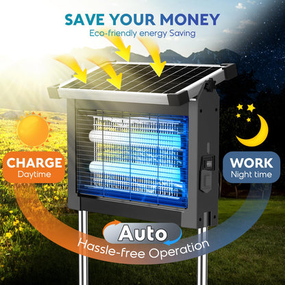 Solar Bug Zapper 4500V, Waterproof Mosquito Zapper Fly Traps Outdoor Patio