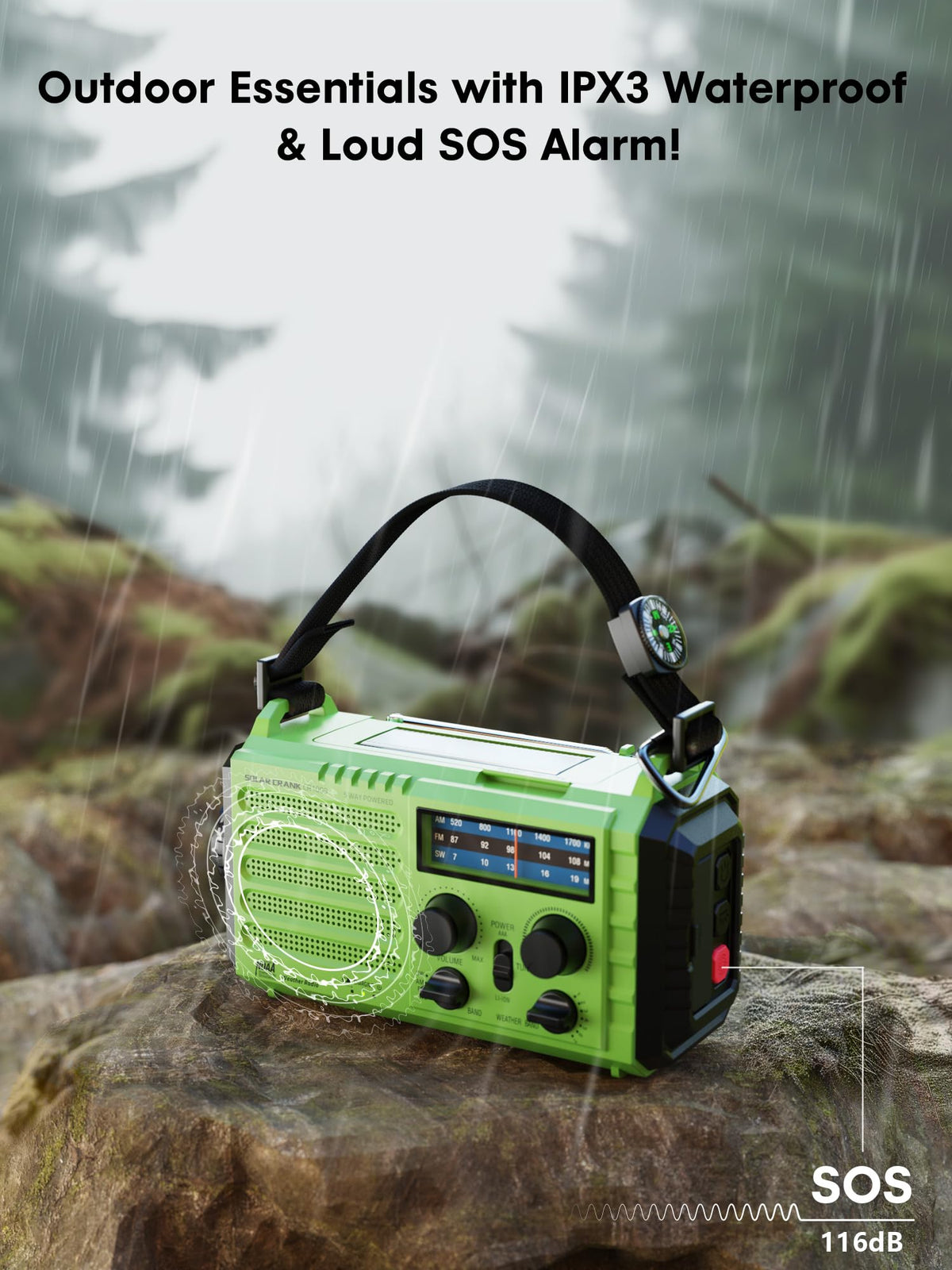 Raynic Emergency Radio, 5000mAh, Solar Hand-Crank AM/FM/SW/NOAA, Charger & Flashlight