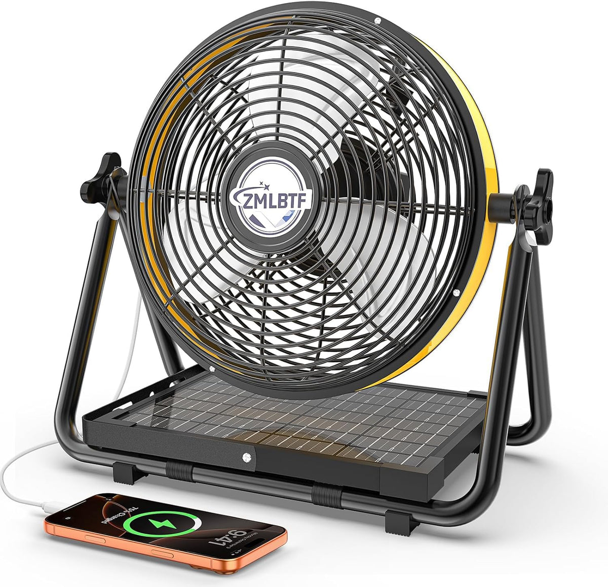16" Solar Powered Fan with 20W Detachable Solar Panel, Black