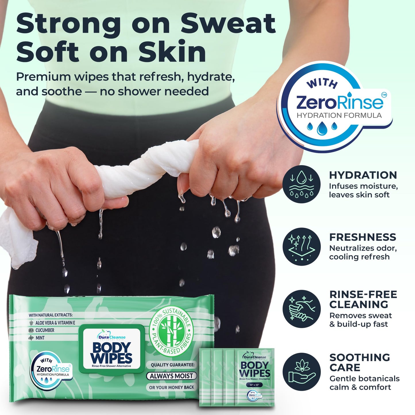 XL Body Wipes for Adults Bathing – 50 Ct + 4 Travel Shower Wipes 10 x 11.5" Thick Cleansing No Rinse Bath Wash Sheets for Elderly, Incontinence, Men & Women, Camping Essentials Disposable Washcloths