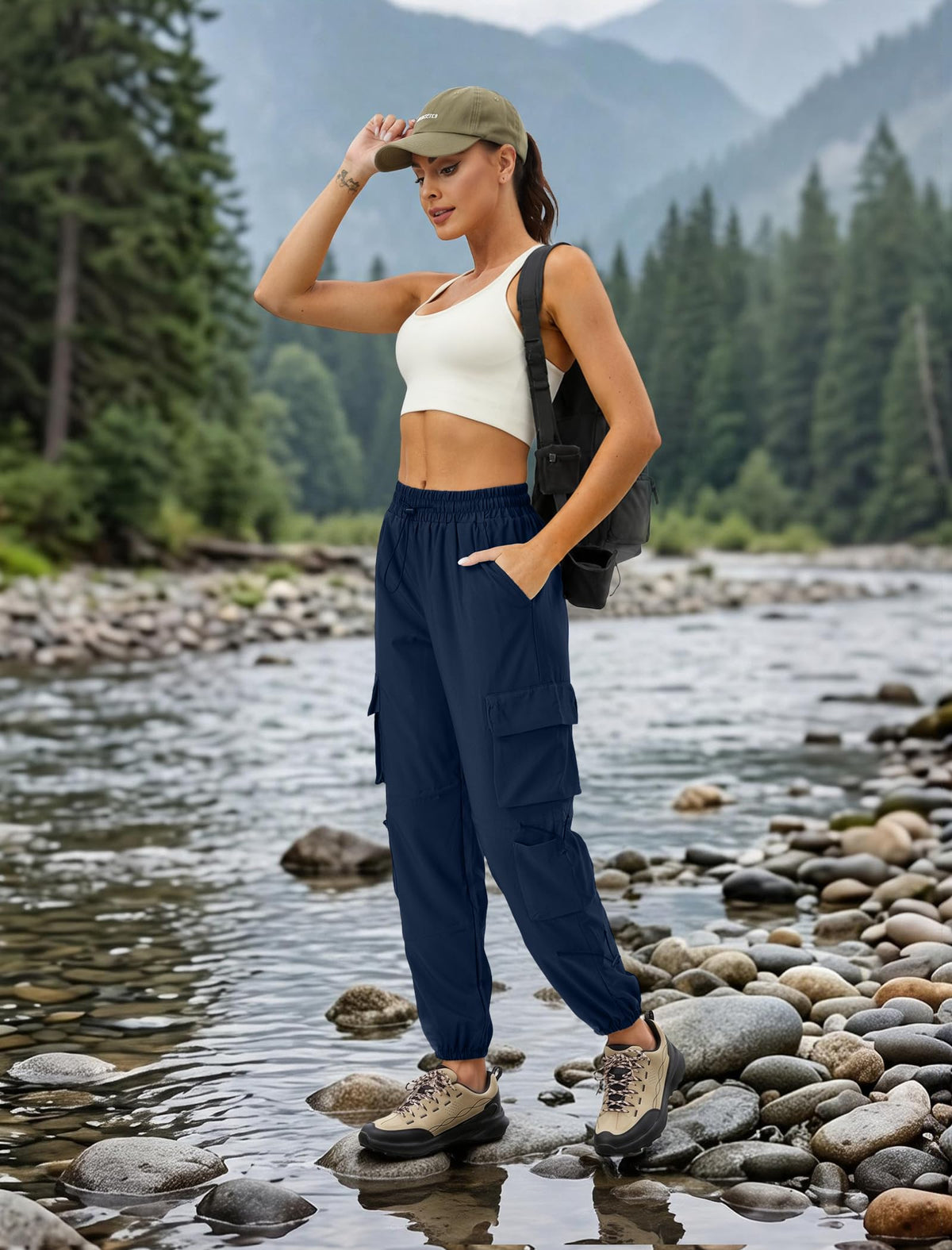 COPYLEAF Parachute Cargo Pants Women with 6 Pockets Quick Dry Hiking Pants