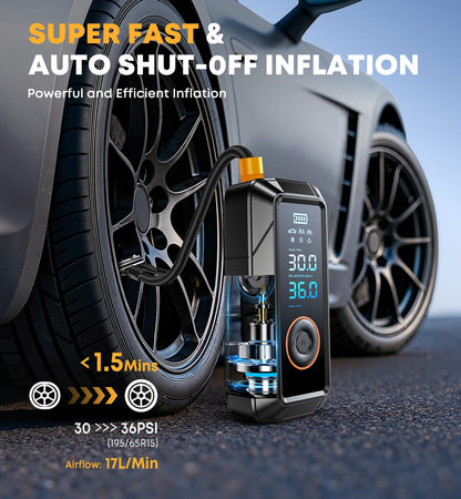 Tire Inflator Portable Air Compressor Portable Air Pump Cordless Bike Pump with Digital Dual Values Display 150 PSI Car Tires Pump with LED Lights Air Pump