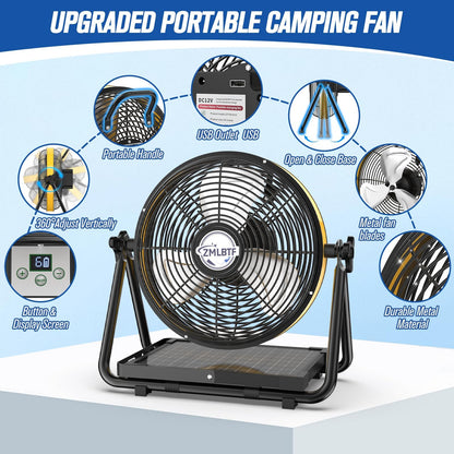 16" Solar Powered Fan with 20W Detachable Solar Panel, Black