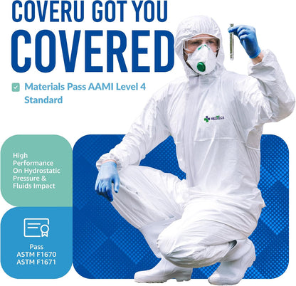 Medtecs Disposable Coverall Suits, Medical Protective PPE, 6 Sizes