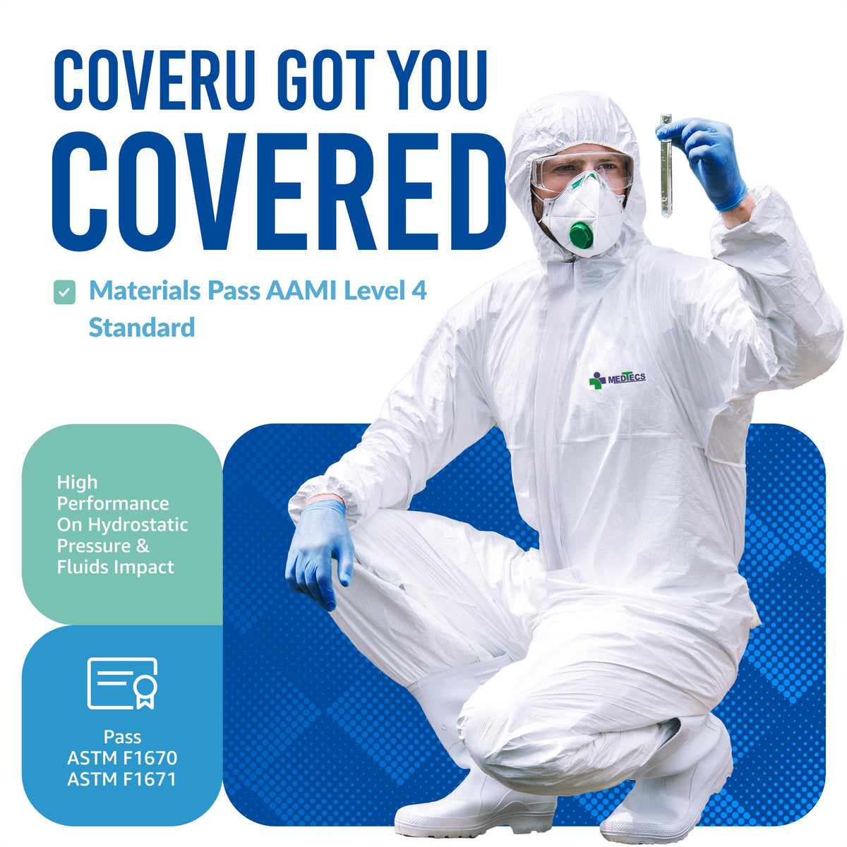 Medtecs Disposable Coverall Suits, Medical Protective PPE, 6 Sizes