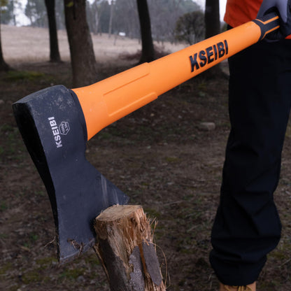 KSEIBI Wood Axe, Small Outdoor Camp Hatchet for Splitting and Kindling Wood, Forged Steel Blade with Anti-Slip and Shock Reduction Handle Great Throwing Axes and Hatchets (Modern)