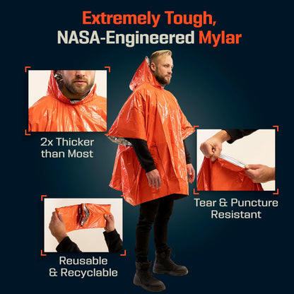 PREPARED4X Hooded Emergency Mylar Poncho