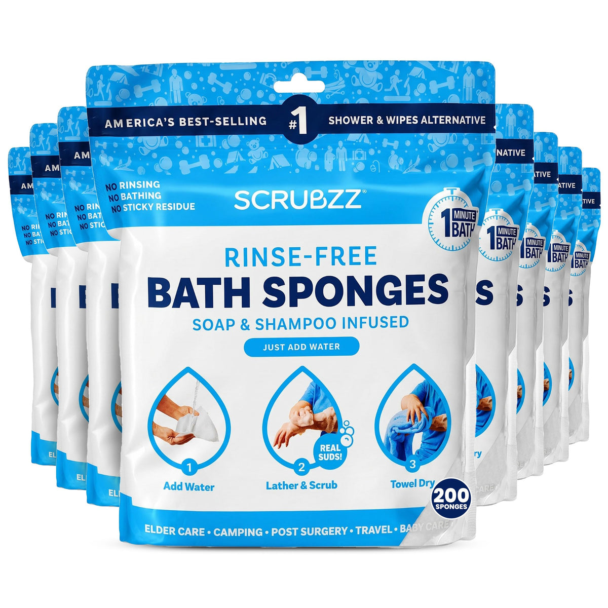 Scrubzz No-Rinse Bathing Wipes, 25 per Pack
