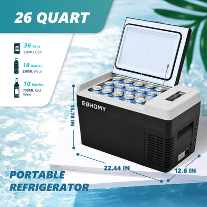 EUHOMY 12 Volt Refrigerator, 19QT(18L) Compressor Electric Cooler APP Control, Car Fridge -4℉~68℉, Portable Refrigerator 12/24V DC 100-240V AC, Portable Freezer for Camping, Travel, Boat