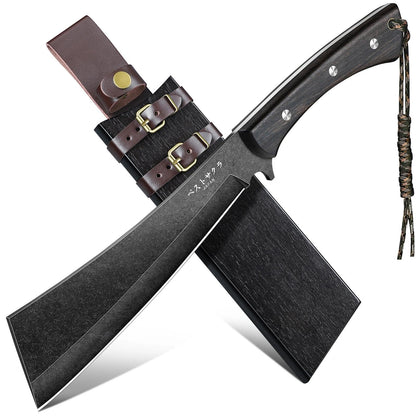 Freelander Japanese Machete for Cutting Trees Heavy Duty, Full Tang Black Survival Machete Knife with Wooden Sheath for Yard Work, Gardening, Camping and Bushcraft, Gifts for Men