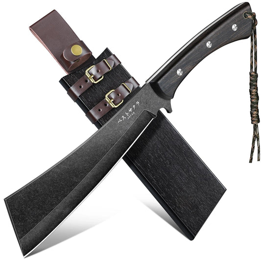 Freelander Japanese Machete for Cutting Trees Heavy Duty, Full Tang Black Survival Machete Knife with Wooden Sheath for Yard Work, Gardening, Camping and Bushcraft, Gifts for Men