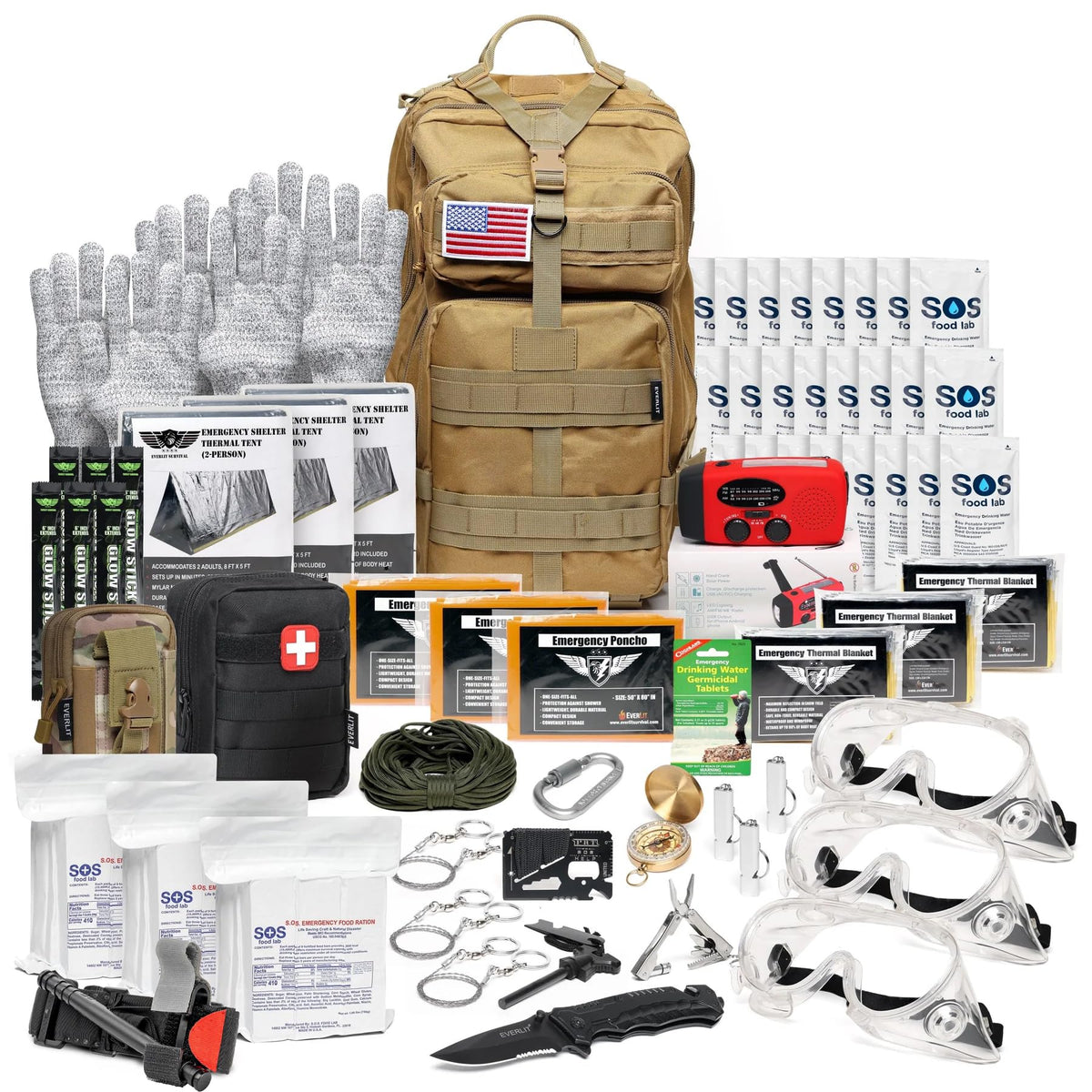 EVERLIT 72-Hour Emergency Bug Out Bag Survival Kit for Earthquakes, Hurricanes & Floods