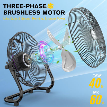 16" Solar Powered Fan with 20W Detachable Solar Panel, Black