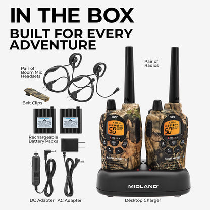 Midland GXT1000X3VP4 GMRS Two-Way Radio (50-Channel, Long Range, 142 Privacy Codes, SOS, NOAA, Rechargeable Nickle Battery, Black/Silver, 3-Pack)