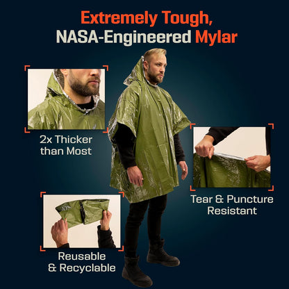 PREPARED4X Hooded Emergency Mylar Poncho